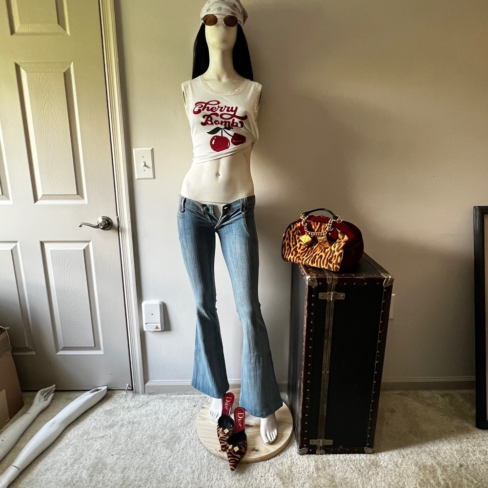 Vintage Frankie B Jeans Size 2 Y2K Ultra Low Rise Light Wash Flare Made USA